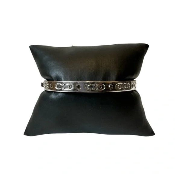 Coach Kissing C Hinged Silver with Green Crystals Bracelet - Picture 1 of 11